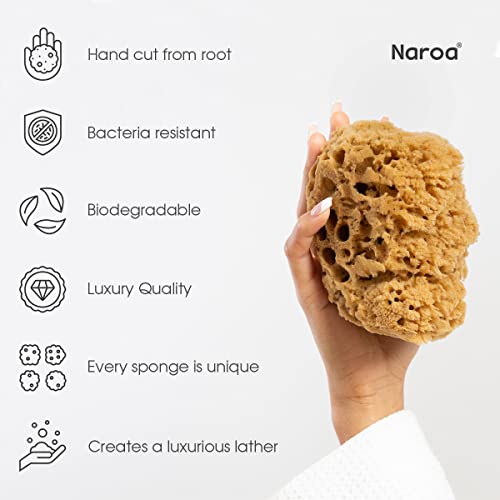 Naroa X Large Natural Shower Sponge - Unbleached Body Scrubber Loofah, Eco-Friendly & Plastic-Free