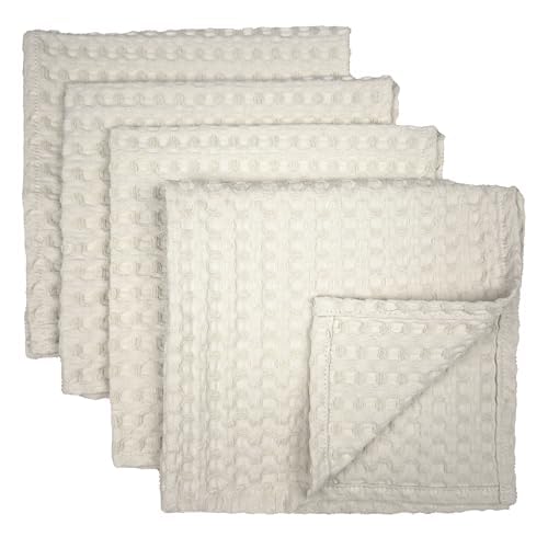 Set of 4 Premium Quality Waffle Washcloths, 13 Inch Quick Dry Face Washcloth, Pure Cotton Natural Soft Makeup Towel, Shower Cloth for Face Body (Natural)