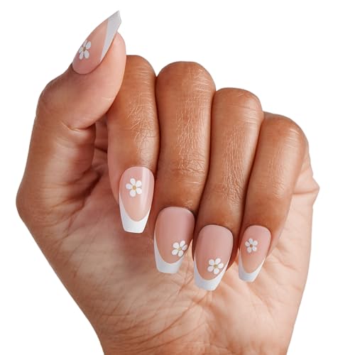 KISS | The Summer I Turned Pretty French Tip Press On Nails, ¡®Sunlit Days¡¯, Medium Coffin, Includes Pink Gel Nail Glue (2g), Mini Nail File, Cuticle Stick, & 28 Fake Nails