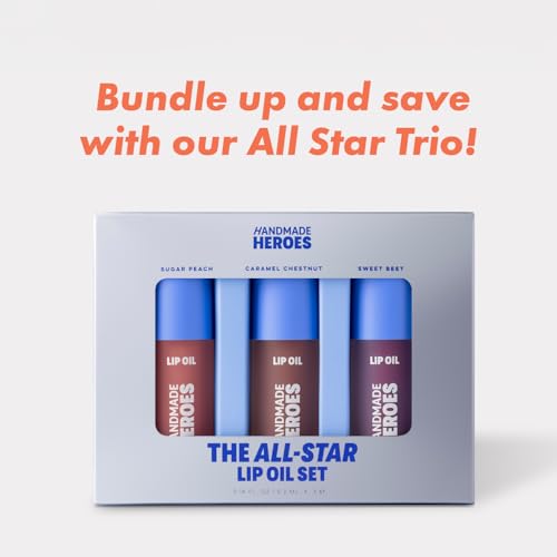 Vegan Squalane Lip Oil Set - Sweet Beet, Sugar Peach & Caramel Chestnut - Non-Sticky Lip Gloss