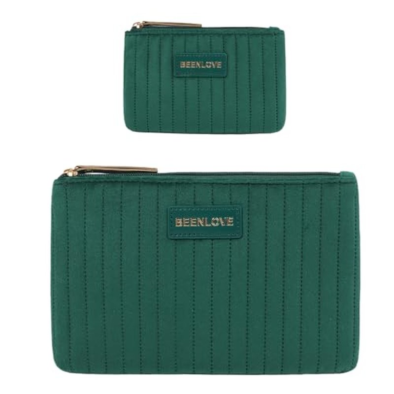 2 Pcs Small Makeup Bag Soft Velvet Cosmetic Bag Aesthetic Preppy Travel Toiletry Organizer Storage Pouch Perfect Valentine Gift for Women£¨Green£©