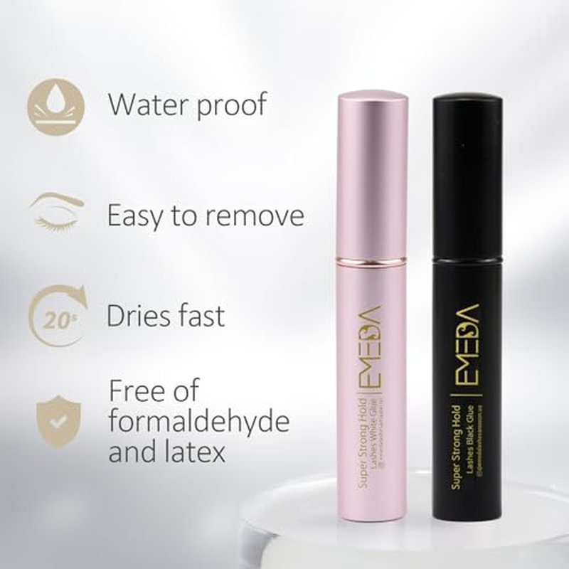 EMEDA False Eyelash Glue Super Strong Hold Clear Black Glue Professional Latex Free Waterproof Best Black White Strip Eyelash Adhesive Suitable for Sensitive Eyes Lash Adhesive