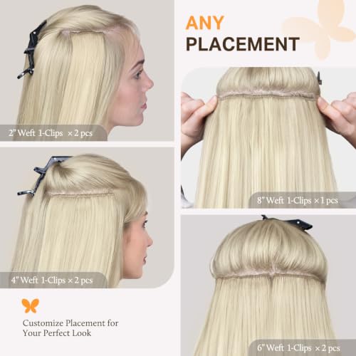 DOORES 20in 120g 7-Pack Clip-In Hair Extensions - 9A Real Human Hair, Balayage Platinum Blonde