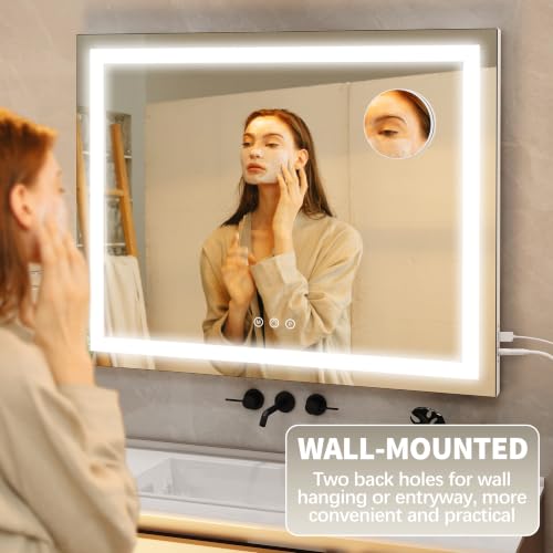 FENNIO 23x18 Inch White Vanity Mirror with Lights, Adjustable Brightness & 3 Color Modes