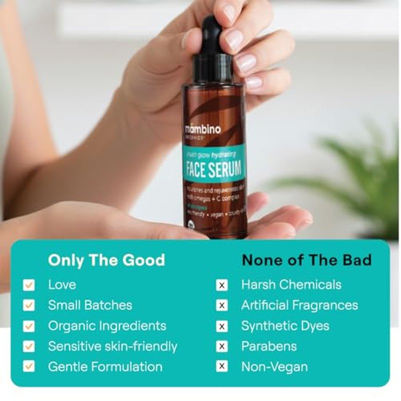 Mambino Organics Youth Glow Hydrating Serum, Vitamin C Face Serum with Marula, Rosehip Oil, Revitalizing Skin, Fades Dark Spots, Smooths Texture, Organic, Vegan, Skin Care, 1 fl oz, 2-Pack
