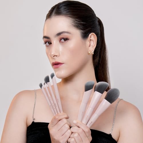 Pink Professional Makeup Brush Set - 12 Dense Synthetic Face & Eye Brushes with Elegant Storage