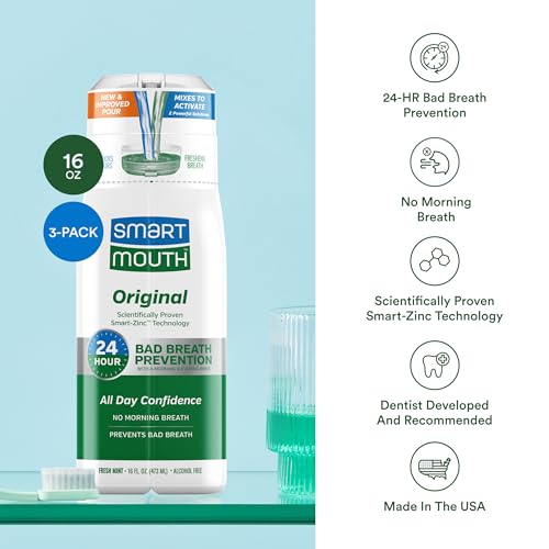 Fresh Mint Zinc Mouthwash 16 fl oz - 3 Pack Anti-Bad Breath Oral Rinse with Dual Solution