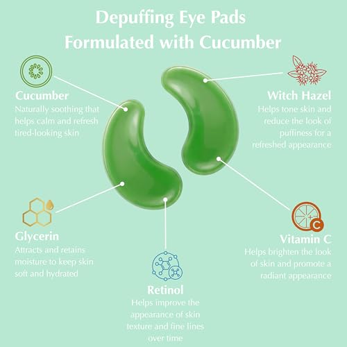 Hydrogel Cucumber Under Eye Patches Pack of 6 - Cooling Hydrating Eye Masks for Dark Circles Puffiness Wrinkles - 24 Pairs