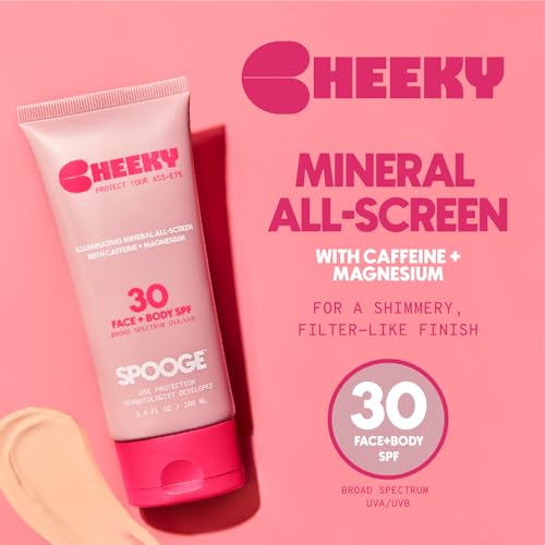 Cheeky Mineral All-Screen - SPF 30 Shimmer Body Sunscreen with Caffeine - Dermatologist Developed & Reef Safe Skincare with Glowy Finish for Beach & Festivals (3.4oz)