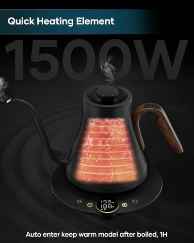 INTASTING Forest Green Gooseneck Electric Kettle with ±1℉ Temperature Control 0.9L