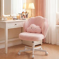 COMHOMA Pink Petal Vanity Chair with Wheels – Adjustable Teddy Fleece Desk Chair