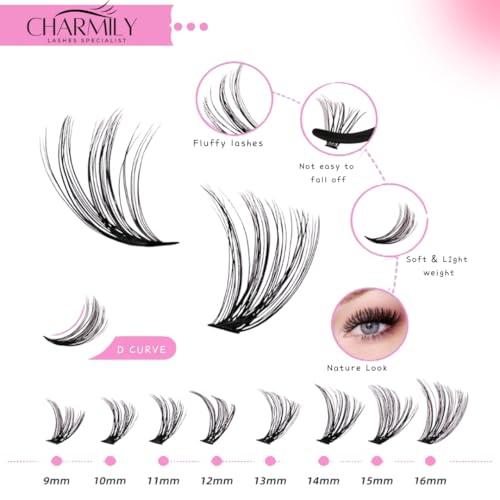 DIY Lash Extension Kit - 280pcs Lashes Clusters 0.07D 40D+50D Mix, 9-16mm D Curl Soft Wispy Lash Clusters Kit with Bond, Seal, Remover & Tweezers for Easy At-Home Application Nature Look