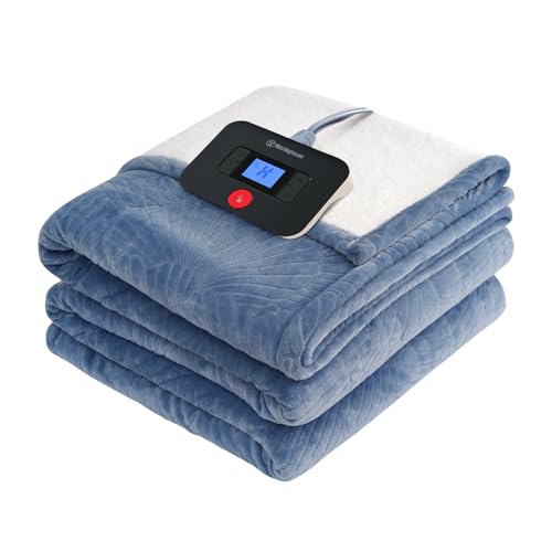 Westinghouse Blue Twin Heated Blanket 62x84 with Flannel and Sherpa