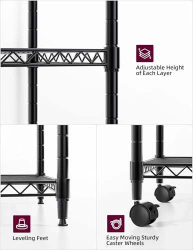 Simple Deluxe Heavy Duty 5-Shelf Storage Shelving Unit 1250lbs Capacity Black 2 Pack - Adjustable & Mobile
