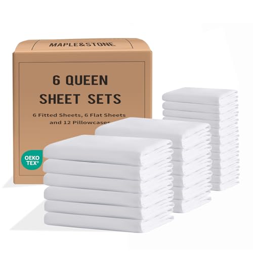 Queen Sheet Set Bulk Pack of 6 - White Hotel-Quality Microfiber Bedding