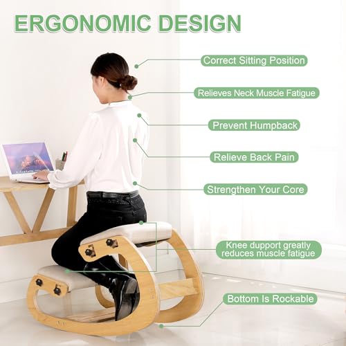Predawn White Oak Ergonomic Kneeling Chair with Adjustable Height & Thick Cushions