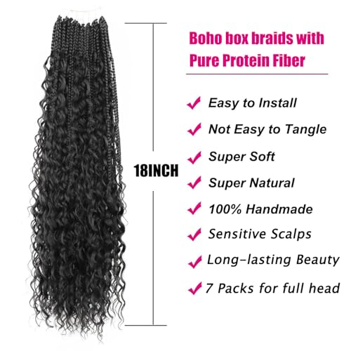 Pre-Looped Boho Crochet Braids Hair - Protein Fiber Soft Natural Look 18 Inch Pack of 7