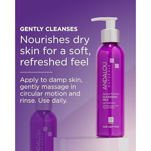 Andalou Naturals Age Defying Apricot Probiotic Cleansing Milk | Gentle Daily Hydrating Face Cleanser For Dry,Dehydrated Skin| With Fruit Stem Cell Complex | 6 fl oz,(Pack of 2)