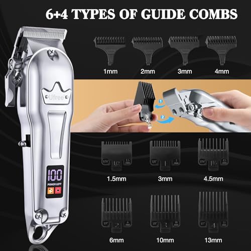 Ufree Cordless Hair Clippers & Trimmer Set with LED Display - Silver