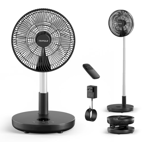 Foldable 12-Inch Rechargeable Standing Fan with Remote, 6 Speed, Black