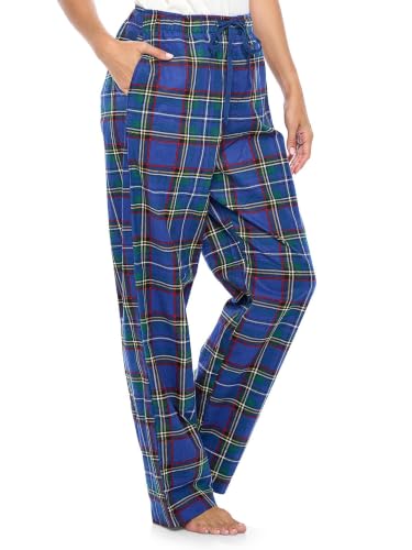 Large Blue Green Plaid Flannel Pajama Sleep Pants for Women - Casual Nights