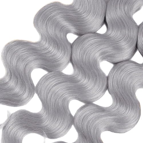 Fridnae Silver Grey Human Hair Bundles 16 18 20 Inch - Body Wave, 150g Variation