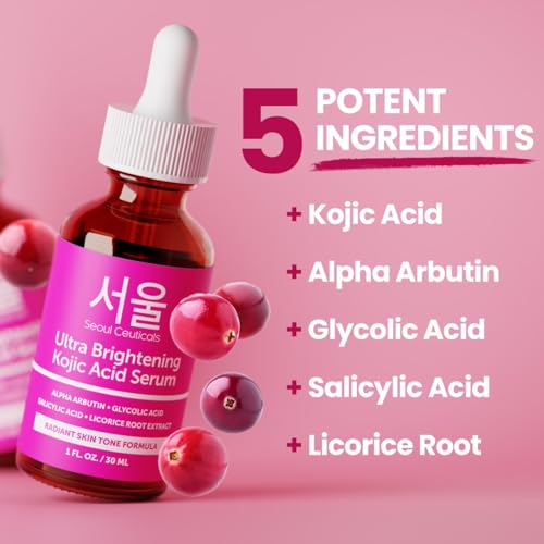 SeoulCeuticals Korean Skin Care Kojic Acid Serum Alpha Arbutin ? Dark Spot Remover Corrector Glycolic Acid + Salicylic Acid K Beauty 1oz