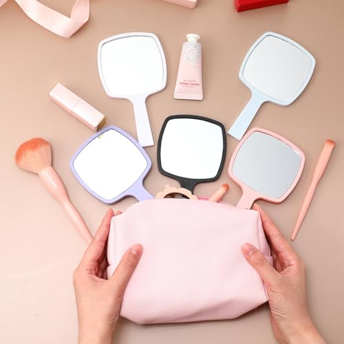 50 Pcs Small Handheld Mirrors with Handle - Multicolor Travel Makeup & Vanity Glass