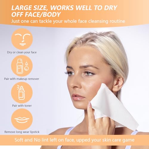 Disposable Face Towels with Bamboo Storage Box - XL Makeup Remover Washcloths 50 Pack