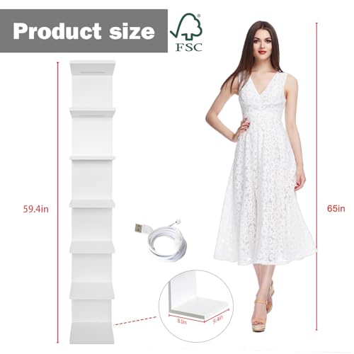 7-Tier Wall Shelf with RGB Lights - White, Remote Controlled, Space-Saving Display