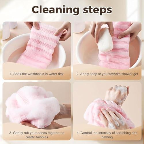 Exfoliating Shower Towel, Premium Scrub Wash Cloth for Body Face, Deep Exfoliating, 2-in-1 Exfoliating Washcloth with 2 Sides for All Skin Types (2PCS)
