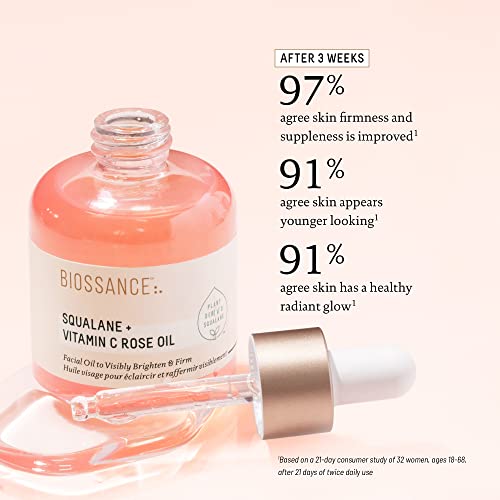 Squalane + Vitamin C Rose Facial Oil 1.01 Fl Oz - Brightening, Firming, Hydrating Serum