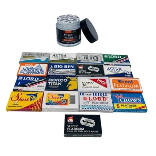 G.B.S Double Edge Safety Razor Blades Variety Pack with Styptic Powder - 120 Count