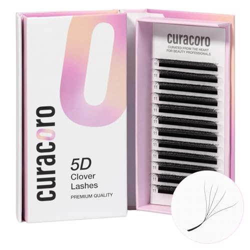 Curacoro 5D W-Shaped Clover Eyelashes Extension | 0.07mm Thickness | C/CC/D Curl | 8mm-15mm Mixed & Single Length | Individual Eyelash Extensions | Easy Application & Long Lasting (0.07 D, 8mm-15mm)