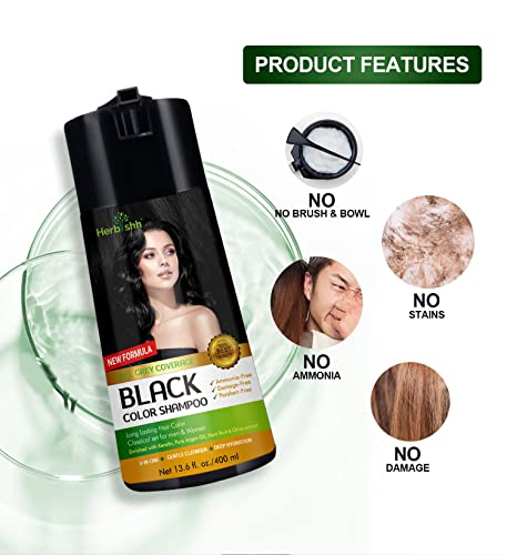 Herbishh Black Hair Dye Shampoo 3-in-1 Color for Gray Hair, 400ml