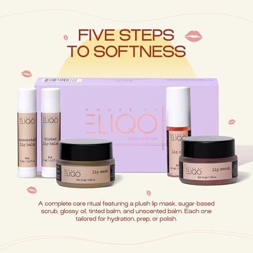 Lip Care Set ? 5-Piece Routine with Lip Mask, Scrub, Lip Oil, Tinted & Unscented Balm ? Nourishing, Oil-Based Hydration