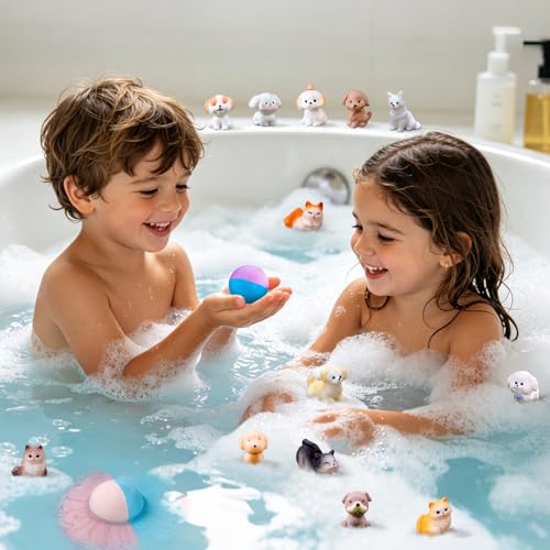 Kids Bath Bombs Set with Toys Inside - 20 Pack in Blue Green Orange Pink - Surprises & Bubble Bath Fun