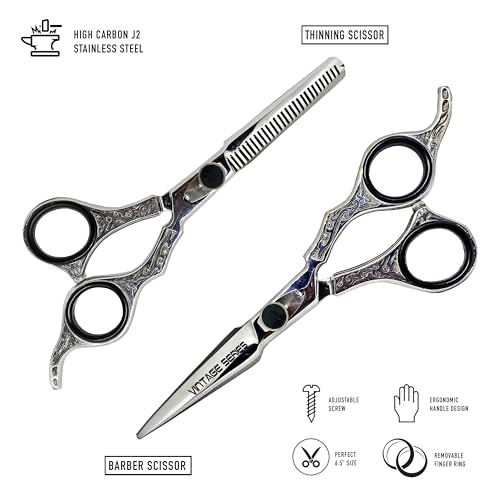 Silver 6.5-Inch Professional Hair Cutting & Thinning Shears Set