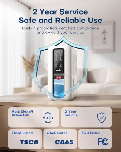 Avylo White Dehumidifier with 70oz Tank, Auto Shut Off & Anti-Frost System