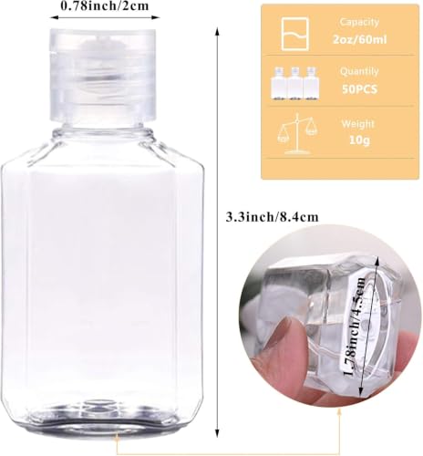 50 Pack Refillable Travel Bottles 2oz Leakproof Cosmetic Containers