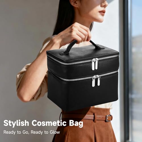 Makeup Vanity Bag for Women Large Capacity Waterproof Cosmetic Organizer with Removable Liner - StyleC Black