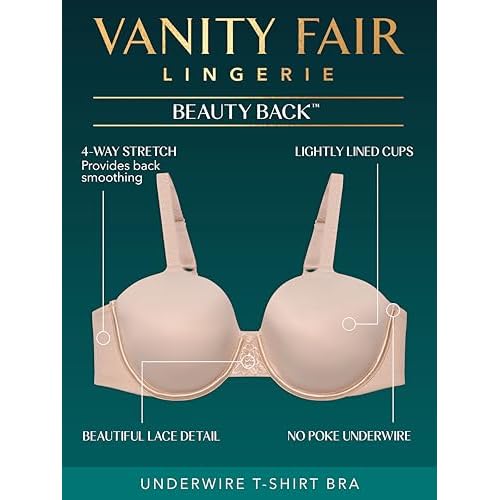 Vanity Fair Women's Beauty Back Smoothing Strapless Bra, 4-Way Stretch Fabric, Lightly Lined Cups up to H