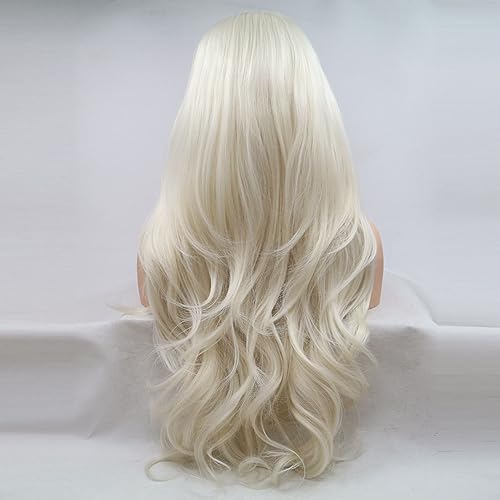 Xiweiya 60# Platinum Blonde Lace Front Wig Long Body Wave Synthetic Hair for Women
