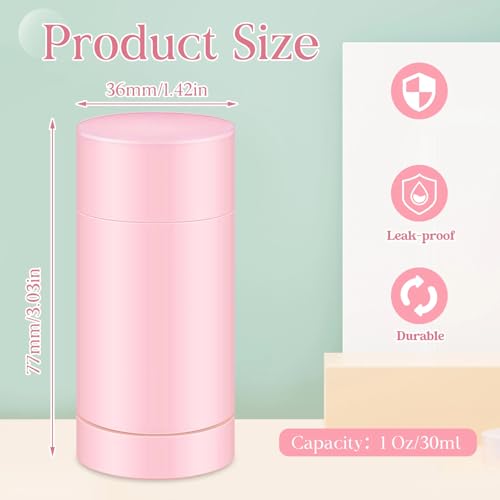 30 Pcs Pink DIY Deodorant Containers 30ml with Twist Bottom & Clear Plastic