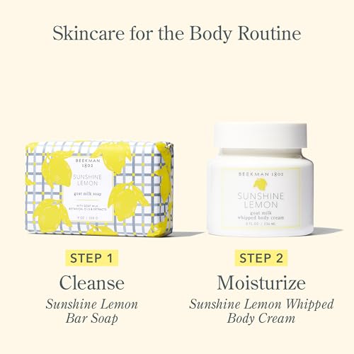 Beekman 1802 Sunshine Lemon Goat Milk Bar Soap (9 oz) + Sunshine Lemon Whipped Body Cream (8 oz) - Scented - Good for Sensitive Skin