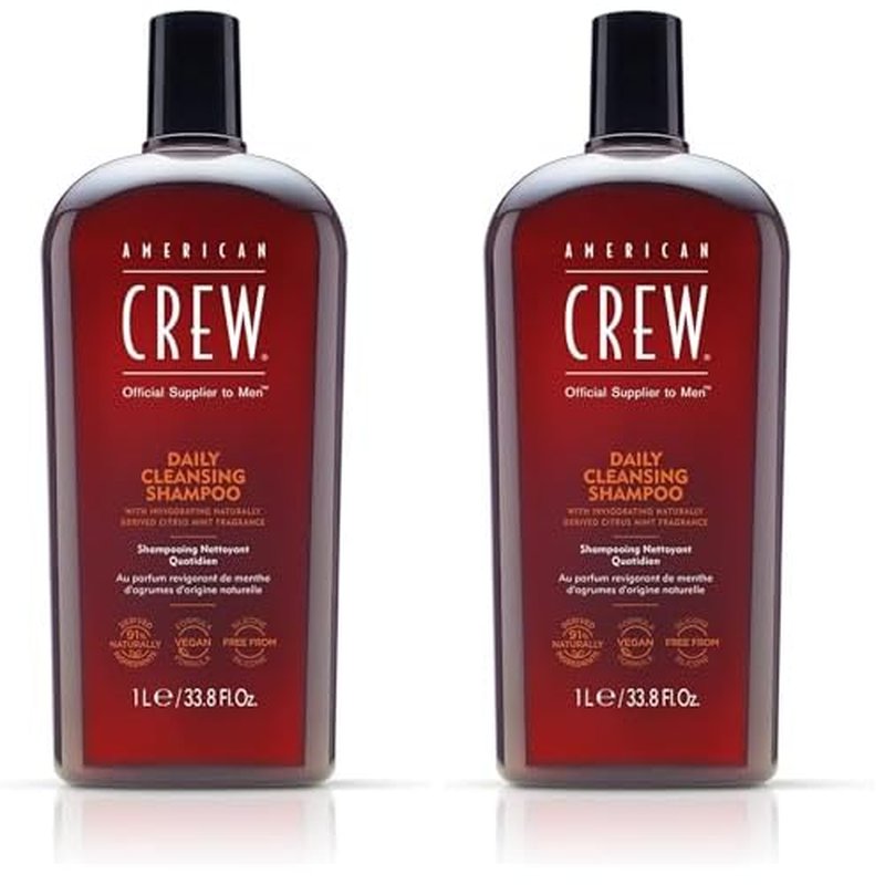 AMERICAN CREW Shampoo for Men,Daily Cleanser,Naturally Derived,Vegan Formula,Citrus Mint Fragrance,33.8 Fl Oz,(Pack of 2)