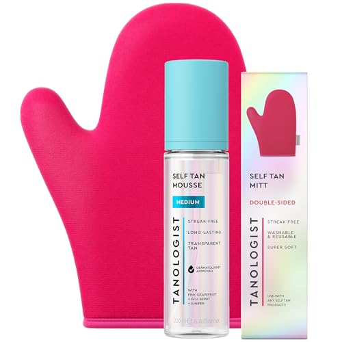 Tanologist Sunless Self-Tan Set ??Medium Tanning Mousse with ¡°No Fake Tan Smell¡± or Orange Tone + Double-Sided, Water-Resistant Self-Tanning Mitt for Streak-Free Application