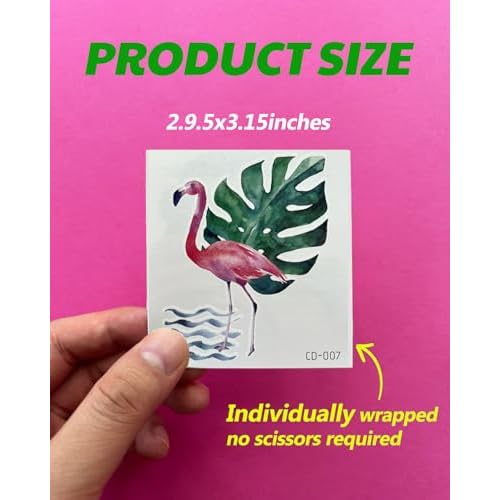 Flamingo Temporary Tattoos for Girl Women, 15 Sheets Summer Pink Tattoo Stickers, Hawaii Beach Waterproof Flamingo Party Birthday Decorations Accessories Favors Supplies Gifts for Boys