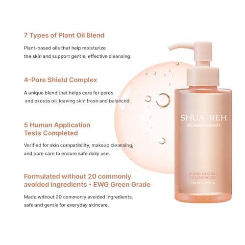 Blend Melting Cleansing Oil - Plant-Based Korean Makeup Remover & Face Cleanser - Gentle Cleansing with Jojoba, Olive & Argan Oils - Non-Greasy & Deep Pore Purifying, 5.07 fl. oz.