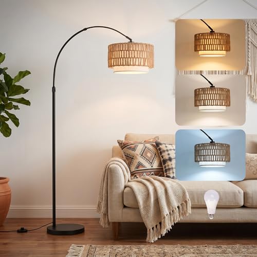NUBEAURA Bohemian Black Arc Floor Lamp with Adjustable Height & 2 Shades